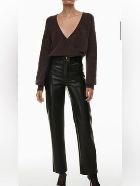 Aritzia The Melina Pant Black High-Rise Faux-Leather Straight-Leg Jeans